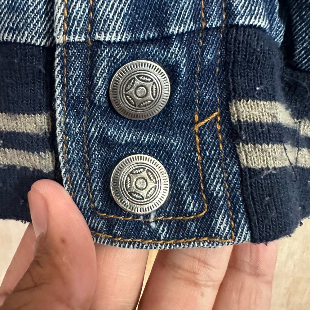 Vintage Fallen Heroes Military Bomber Denim Jacket Snap Button 90s Style Baggy M - Picture 9 of 15